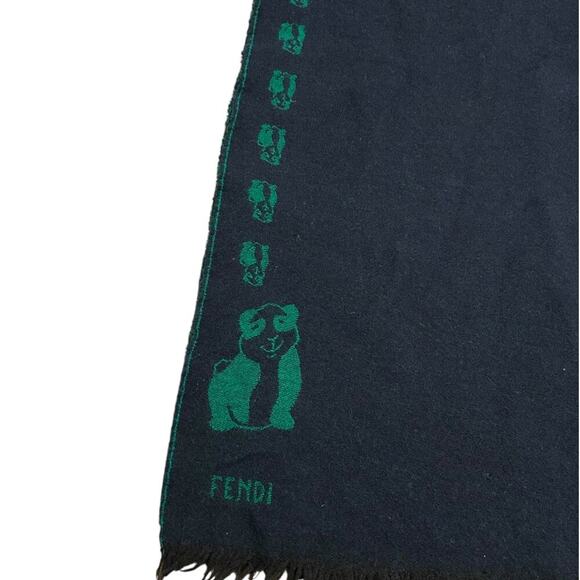 Fendi Panda Italian 90’s Wool Double Sided Shawl Scarf - Picture 6 of 7